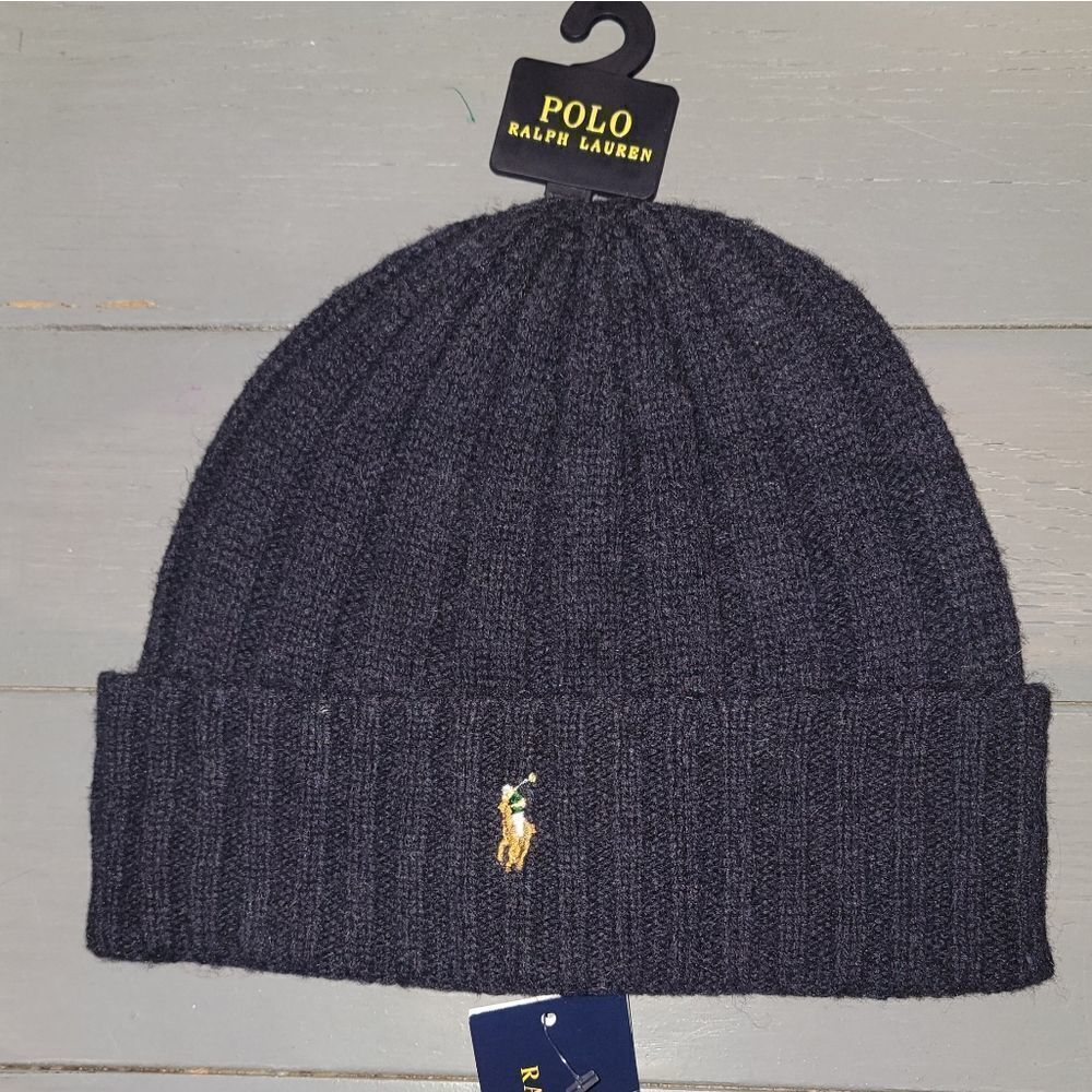 Polo Ralph Lauren Men's Wool Blend Beanie Hat Knit navy blue Embroidered logo